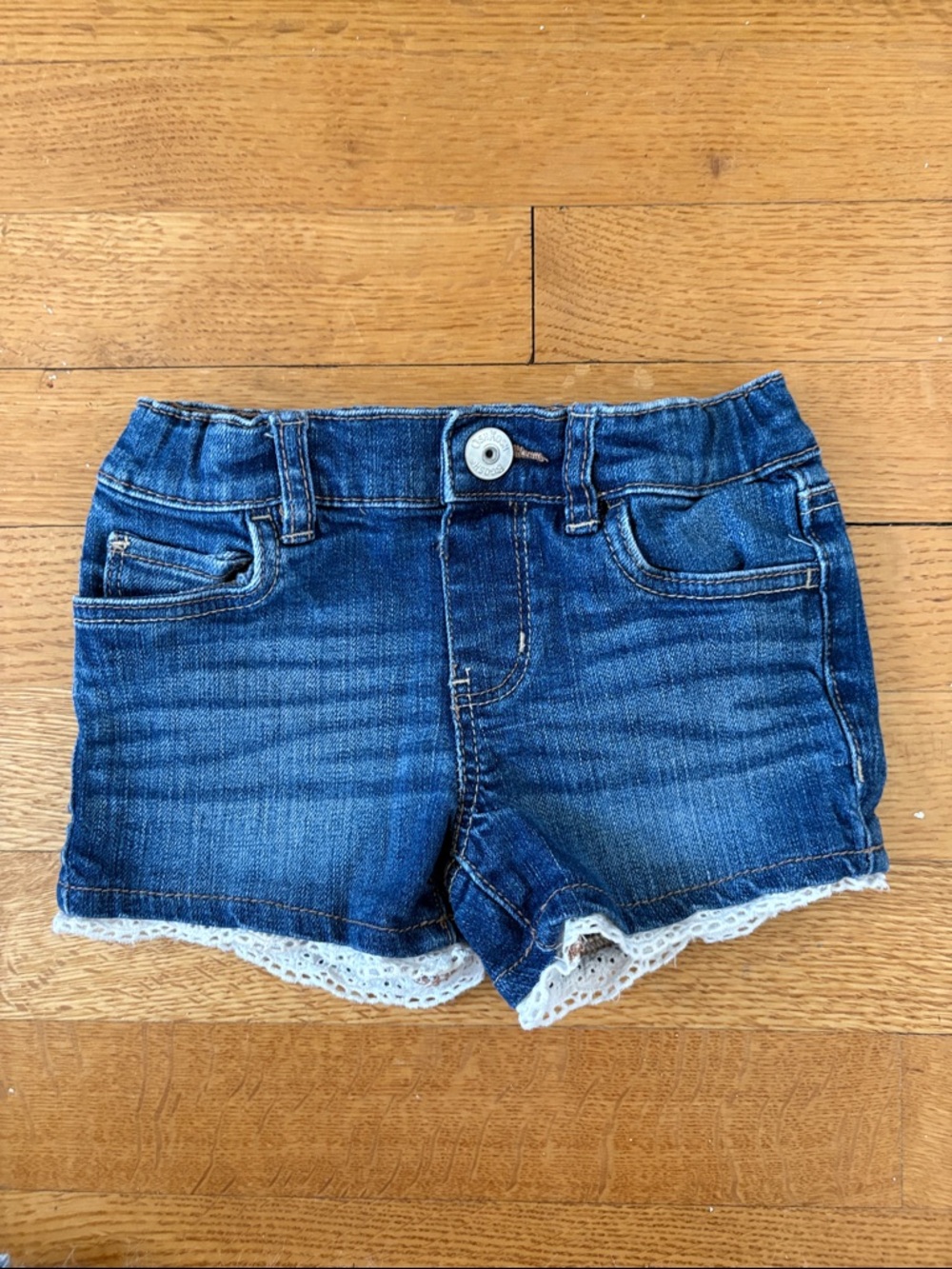 OshKosh B'gosh Dark Blue Denim Shorts with White Lace Hem